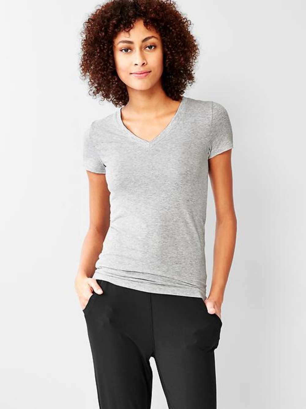 Gap Body Regina Stripe Grey Pure Body V-Neck Tee Shirt S